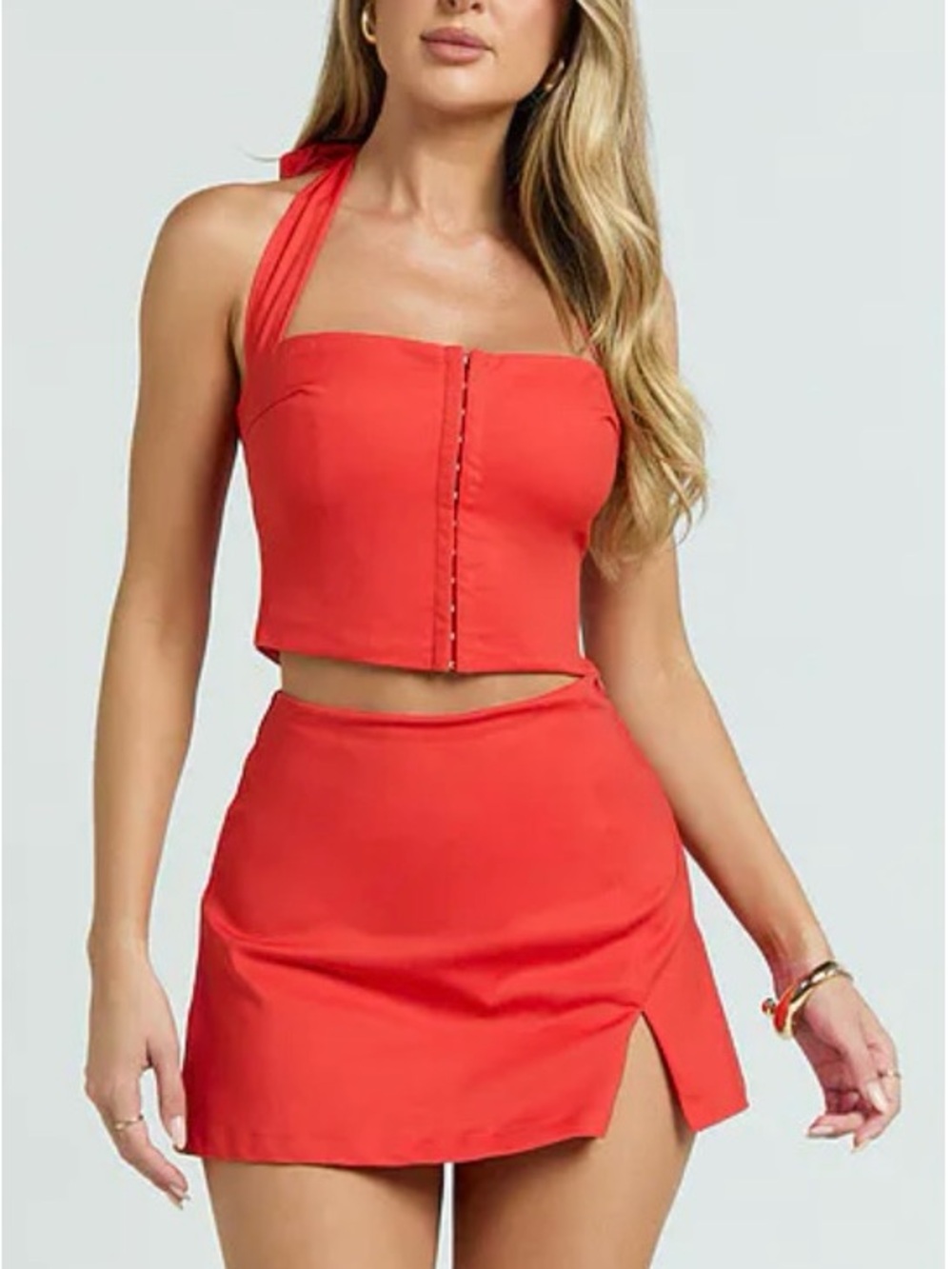Showpo Red Mini Skirt - High-Waist Side Slit